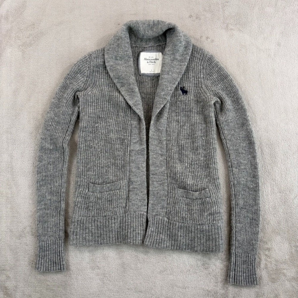 Abercrombie & Fitch Shawl Collar Cardigan Sweater in Grey‎ Wool Women Small